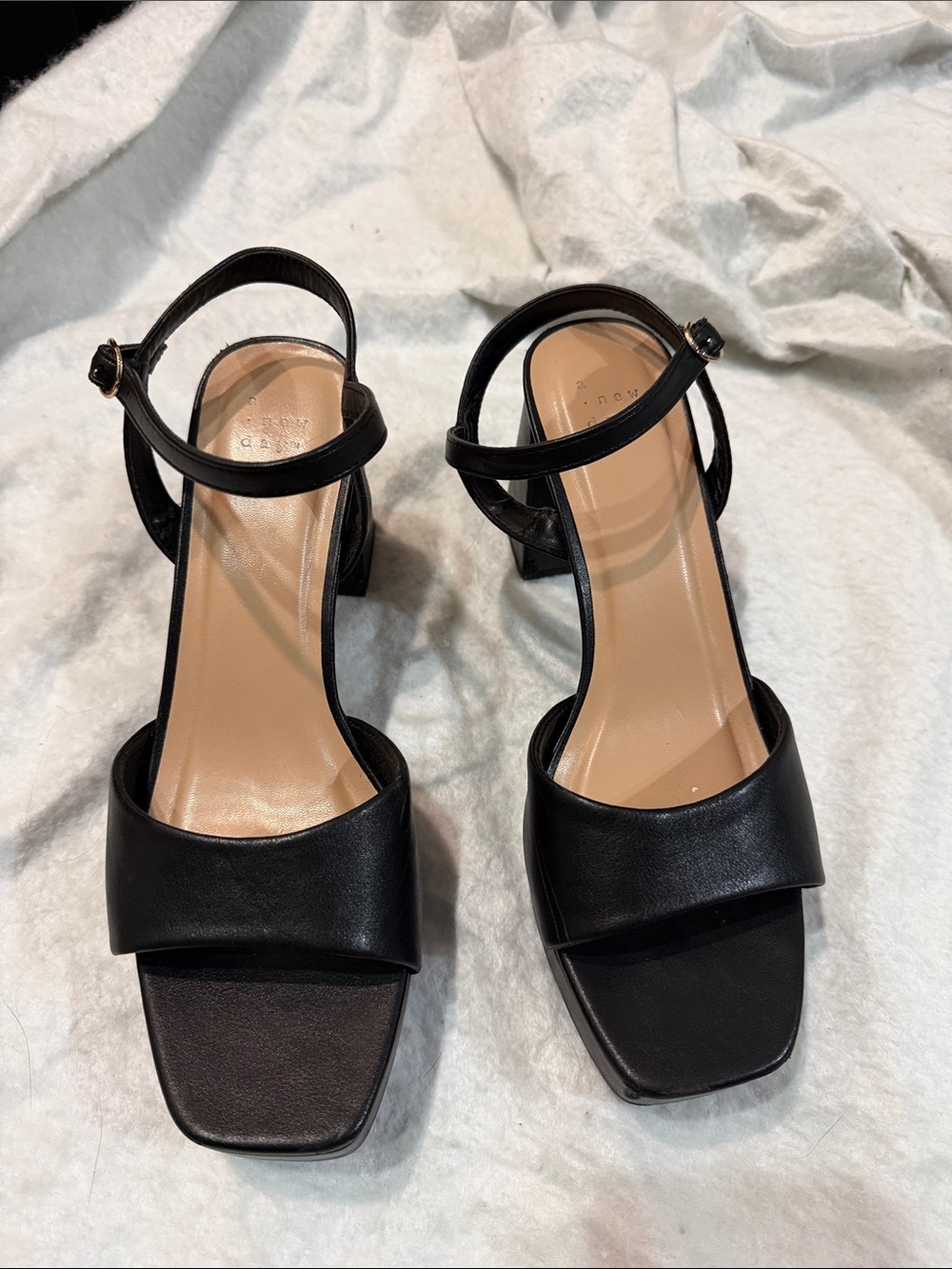 Worn once / Black Block Heel Ankle-Strap Sandals